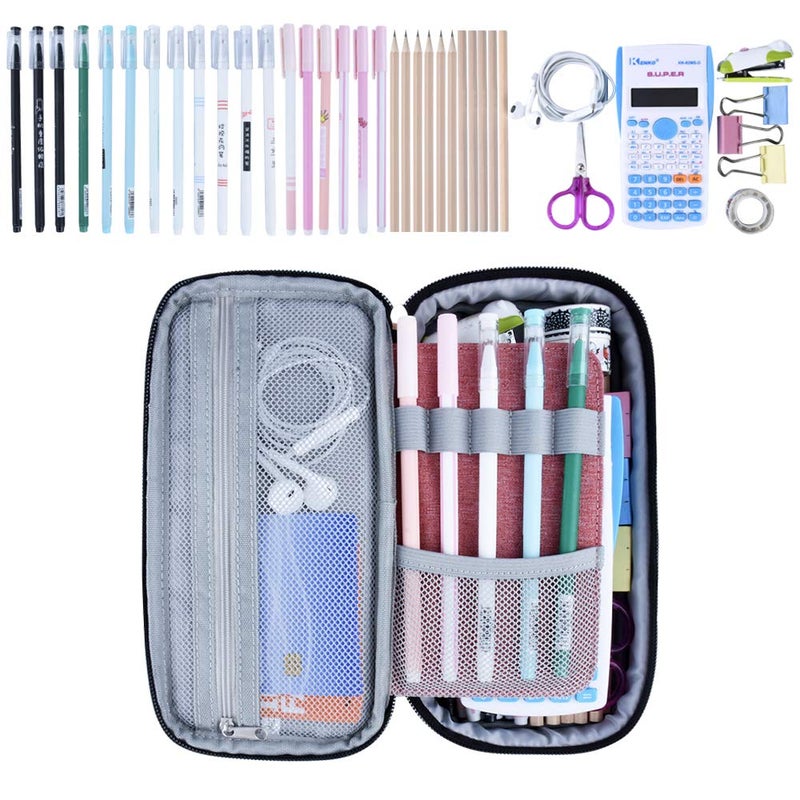 Chelory Large Pencil Case Big Capacity Pencil Bag Pouch High Storage Pen Pencil Marker Cases Holder Multi Functional Portable Office Stationery Organizer Adult Men Women (Light Pink) - Image 3